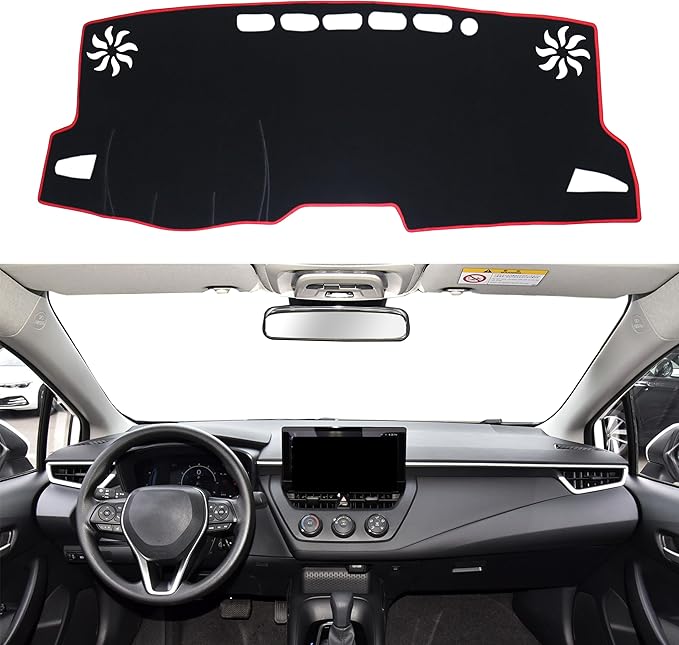 for Toyota Corolla Accessories 2019-2022 2023 2024 2025 2026 Dash Cover Dashboard Cover Mat Center Console Carpet Non-Slip Protector Sunshield Pad Custom Fit for Corolla 2020 2021, Red Trim