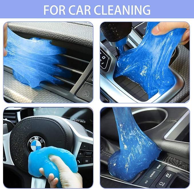 KWBLWFCar Cleaning Gel 2Pcs for Air Vents, Cup Holders & Keyboards – Reusable Sticky Putty Dust Cleaner for Auto Interior, Home Electronics, Office Desks – Detailing Gel (Blue/Yellow)