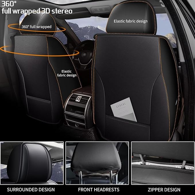 DISUTOGO Seat Covers Fit for Leaf 2011-2024 2025 Seat Covers Full Set Car Seat Covers Faux Leather Breathable Waterproof Car Seat Protector (5 Seats, Black&Redline)