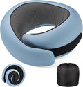 4litamz Travel Neck Pillows, 100% Memory Foam Filling, Travel Pillows for Airplanes, Compact and Ergonomic Design, Best for Sleeping Plane Train Travel Essentials (Light Blue)