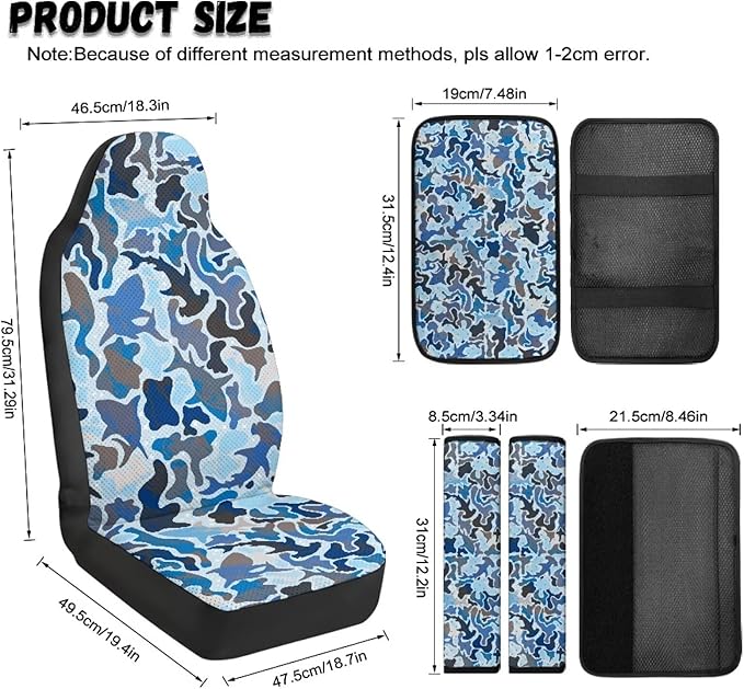 Oramclsy Camouflage Heavy Duty Car Seat Covers with Armrest Pad 2 Pack Seatbelt Pad Universal Fit Most Truck SUVs Van Vehicle
