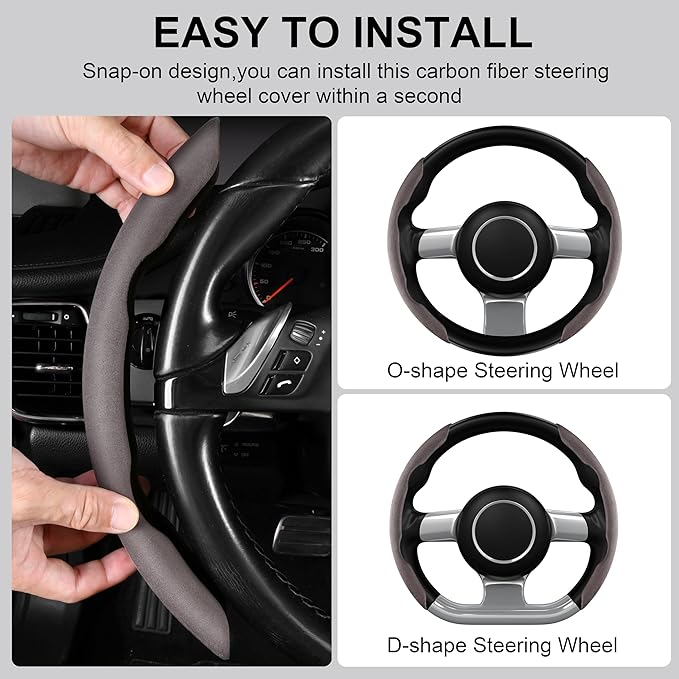 CAR PASS Suede Steering Wheel Cover, Segmented Wheel Protector Non-Slip Sporty Car Accessories Universal Fit D-Shape O-Shape 14.5" to 16" Steering Wheel for Men Women, 2PCS Coffee Gray Suede