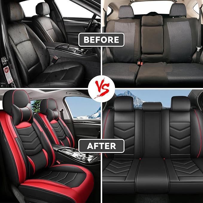 Car Seat Covers Fit for Chevy Trax 2015-2025, Side Airbag Compatibility, 3D Lumbar Support and Seamless Fit, Easy to Clean Sports Seat CoverFull Set with Pillow, Black Red