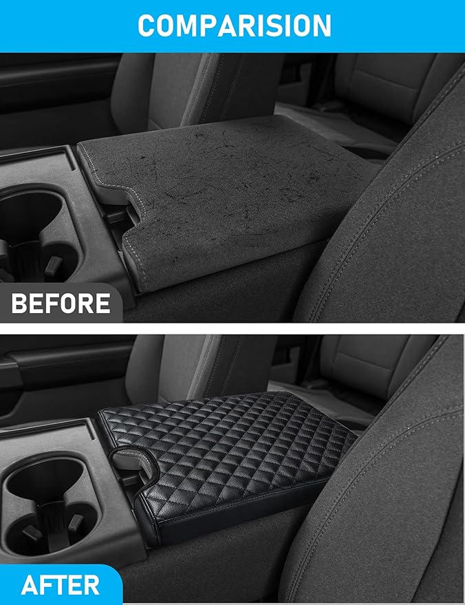 Center Console Cover for Ford F150 F250 F350 F450 F550 2015-2025 with 40/20/40 Jump Seat, PU Leather Middle Console Cover Armrest Seat Box Lid Protective Cover