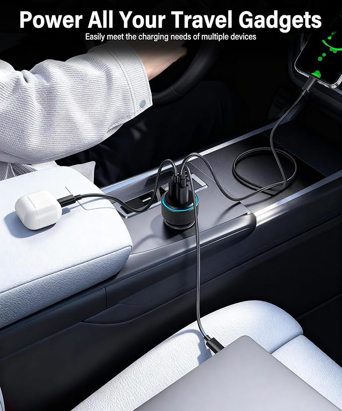 GaRhomxy 66W USB C Car Charger Fast Charging, 3-Port PD PPS/QC3.0 Cigarette Lighter Adapter for iPhone 17/16/15 Pro Max, Samsung S25/S24 Super Fast Charging, iPad, Android etc, Car Phone Accessories