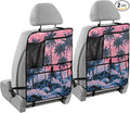 2 Pack Back Seat Car Organizer with Storage Pockets Kick Mats Back Seat Protector Hanging Car Organizer Automotive Seat Back Cover Organizers Palm Tree Wave Pink