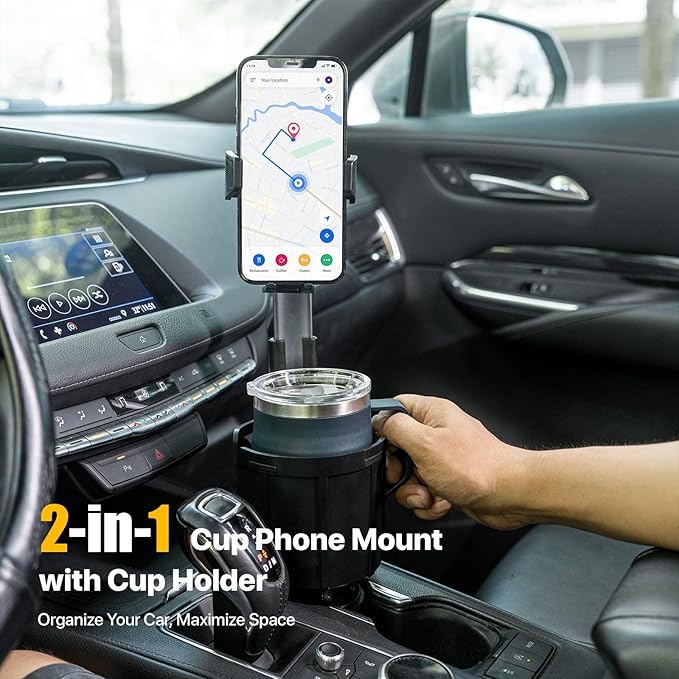 AKREDERY Car Phone Mount with Cup Holder Expander - Upgraded Anti-Shake 2-in-1 Cup Phone Holder for SUVS Trucks with Adjustable Aluminium Alloy Long Neck, fit for iPhone Samsung Galaxy (Black)