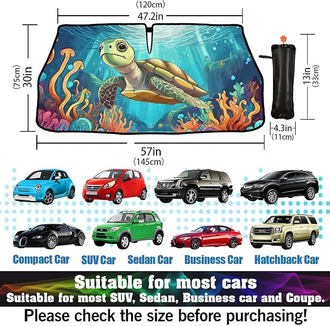 DOPINDU Turtle Car Windshield Sun Shade Umbrella Bendable Handle Foldable Funny Sunshade for Car Windshield Block UV Rays Keep Vehicle Cool for Most Sedans SUV Trucks Cars 57"x30"