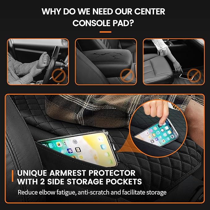 Custom for Center Console Cover Jeep Grand Cherokee L 2021-2025 2026/Jeep Grand Cherokee WL 2022-2026 Armrest Cover Accessories Leather Armrest Seat Box Cover Protector with Pockets Storage Bag