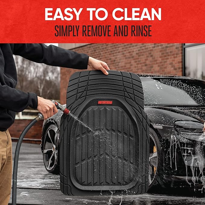 Motor Trend MT-921-BK FlexTough Tortoise - Heavy Duty Rubber Floor Mats for Car SUV Van & Truck - All Weather Protection - Deep Dish (Black)