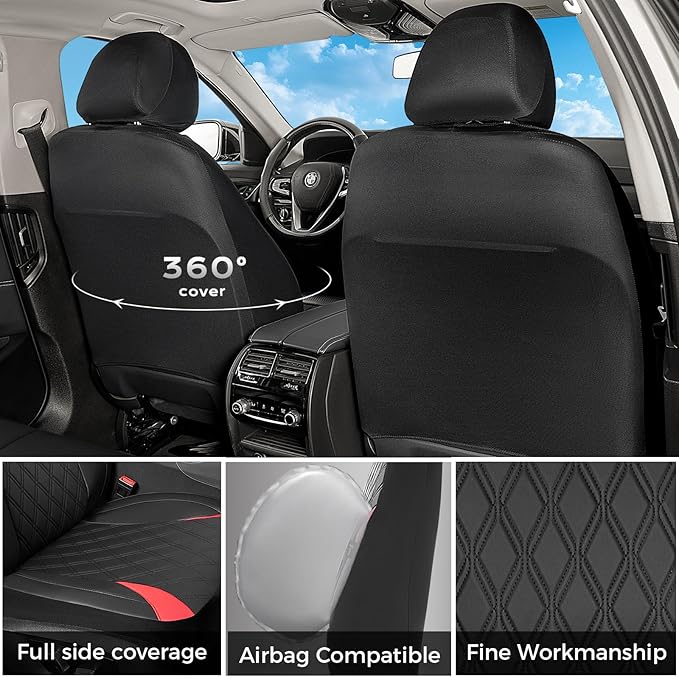 FLORICH Front Car Seat Covers, Leather Seat Covers for Cars, Waterproof Car Seat Protector Breathable, Front Seat Covers for Cars, Automotive Seat Covers Universal Fit for Most SUV Pick-up Truck