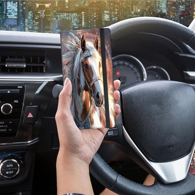 Car Registration and Insurance Holder,Leather Vehicle Glove Box Organizer Wallet for Document, for Any Car,Truck,Motorcycle,Driver License,Trailer or Boat,Men & Women,Brown White Appaloosa Horse
