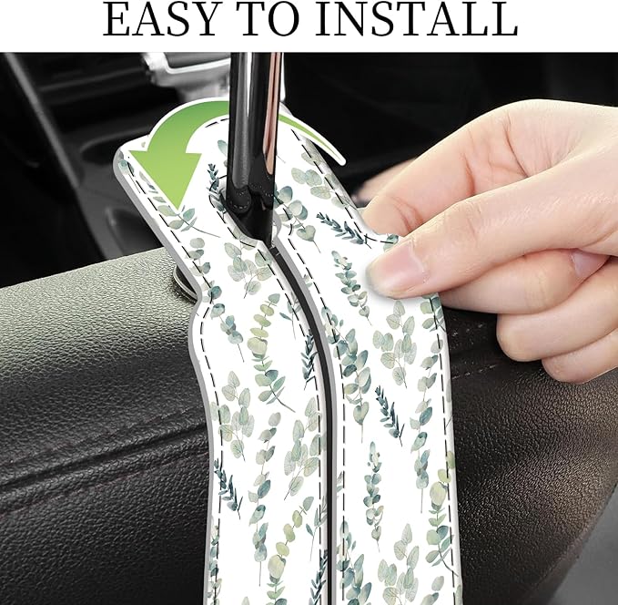AXRQLSU PU Leather Car Seat Hook, Storage Headrest Hanger, Cute Car Backseat Organizer, Car Hooks for Purses and Bags White Leaves