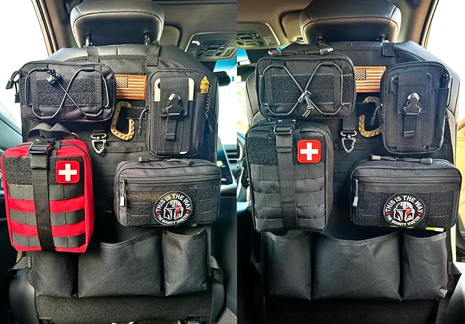 Vviitop Molle Seat Back Organizer, Tactical Car Seat Cover Organizer Panel with Pouches, Molle Universal Vehicle Panel (Red)