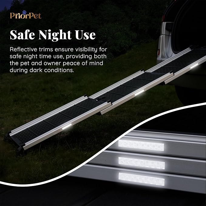 Dog Ramp for Car - Stable Anti-Slip Dog Car Ramp for Large Dogs - 63" Long & 15" Wide - 250LBS Capacity - Telescoping Pet Ramp - Lightweight - Reflective Sides - Fixing Clip - Forest Green