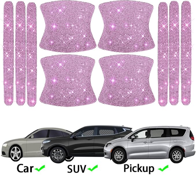 BetterJonny 10PCS Crystal Car Door Scratch Protector, Rhinestone Bling Scratch Protector Stickers for Women and Girls (Pink)