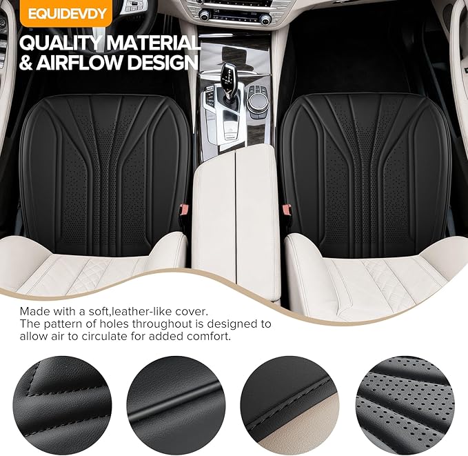 EQUIDEVDY 2 Pack Leather Bottom Car Seat Covers,Front Seat Covers for Cars,Driver Car Seat Cover,Luxury Faux Leather Seat Protectors,Full Wrap,Waterproof,for Most Vehicles,Sedan,SUV,Truck (Black)