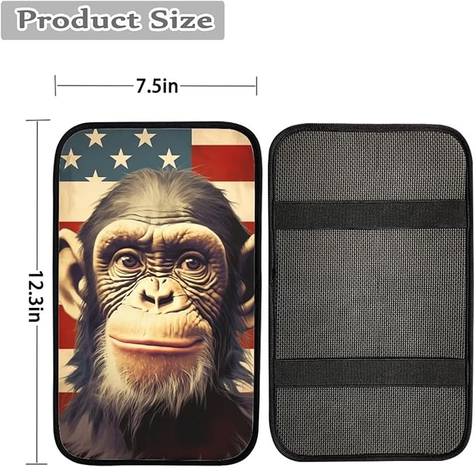 Car Center Console Pad, Universal Waterproof Car Armrest Seat Box Cover, Car Interior Accessories for Most Vehicle SUV Truck Vintage American Flag Monkey Car Armrest Pad