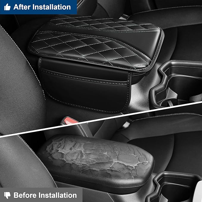 Car Center Console Cover Fit for Volkswagen Waterproof Console Cover with 2 Storage Bags Leather Armrest Cover Scratch & Wear Resistant(Redline)