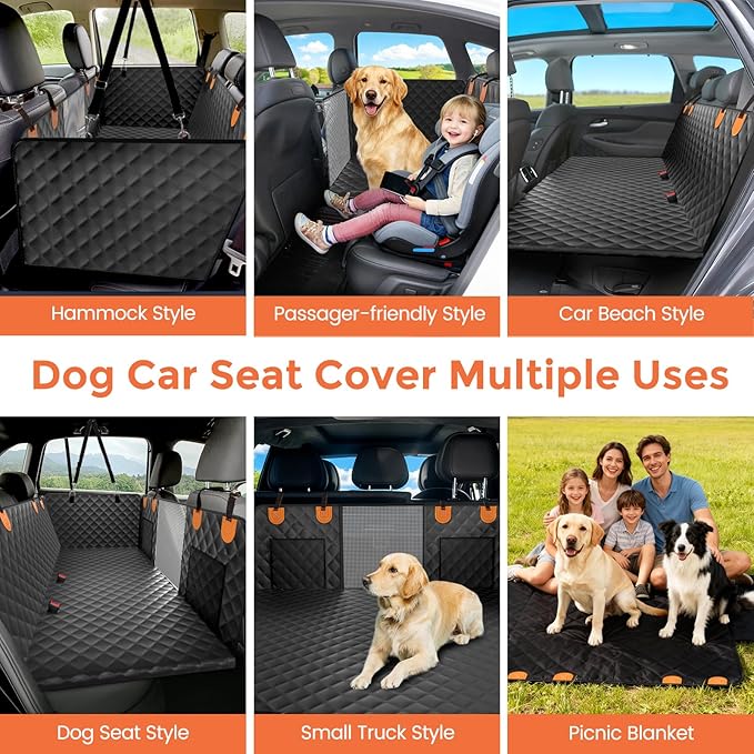 Chioratree Dog Seat Cover for Back Seat - Hard Bottom Car Seat Cover for Dogs Holds 500 lbs,Waterproof Back Seat Extender for Dogs,Scratch-Proof Anti-Slip Dog Hammock for Car SUV Small Truck, Black