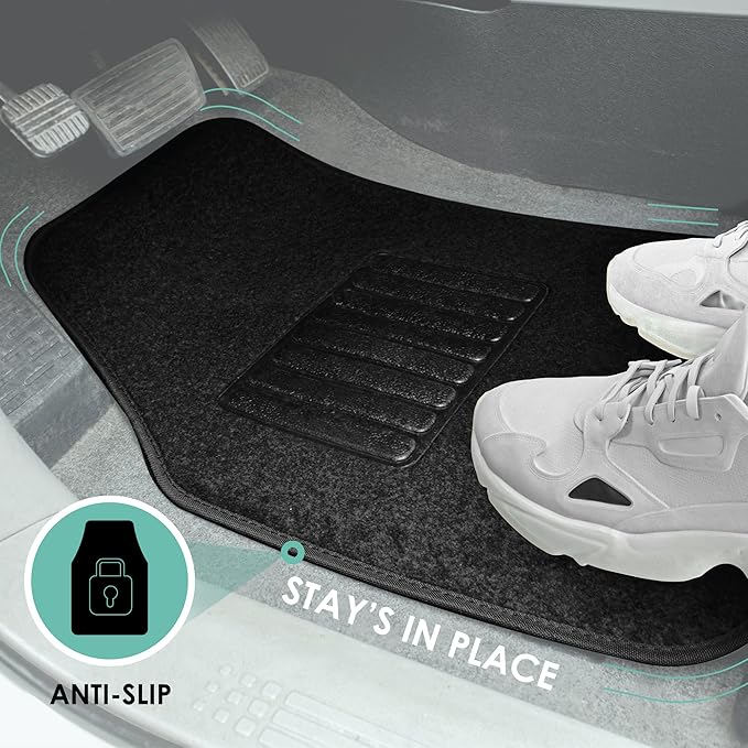 FFH Group Automotive Floor Mats - Carpet Floor Mats for Cars, SUVs & Trucks, 3 Rows Full Set, Universal Fit, Black