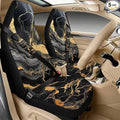 Psesaysky Black Gold Marble 2 Front Seat Covers, 1 Center Console Armrest Cover, 2 Seat Belt Pads, All-in-One Automotive Accessories Set