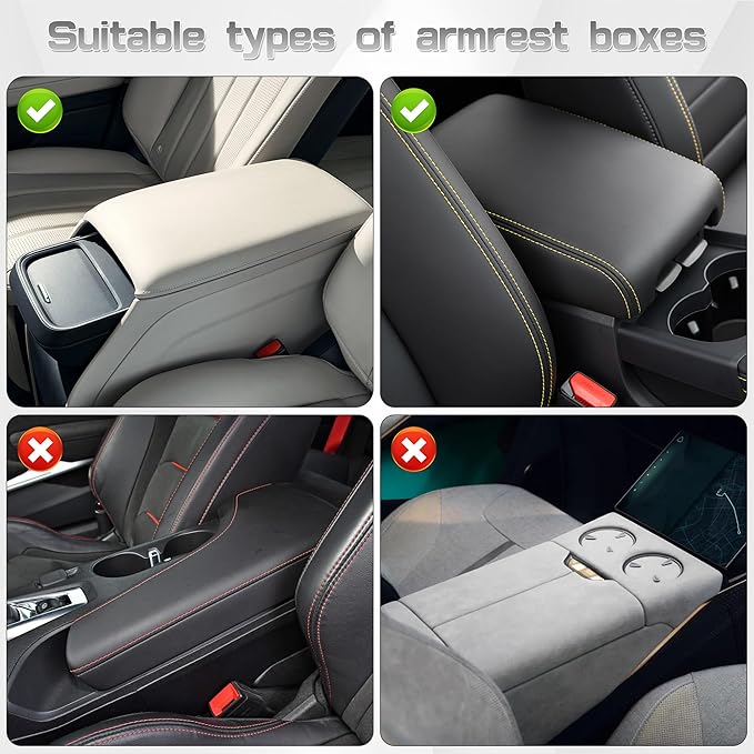 JEYODA Upgraded Car Armrest Cover,Premium Leather Car Armrest Cover Cushion with Storage Holder, Caddy for car (red)