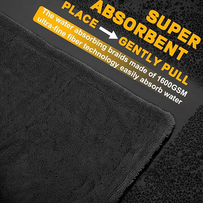 BIBOKLTIY 2-Pack Double Sided Car Drying Towel(28"x36"),1600 GSM Super Absorbent Microfiber Drying Towels for Cars,Streak-Free,Scratch-Free,No Water Spots,Machine Washable