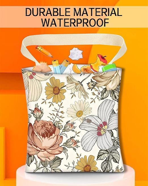 ANKVRP Car Trash Can, Durable Hanging Car Trash Garbage Bag, Cute Automotive Garbage Cans Organizer, Retro White Flowers