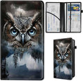 Qindaiwen Car Registration and Insurance Holder, Vehicle Card Document Elastic Band Closure Glove Box Organizer, Driver License Cards, Car Accessories for Essential Info, Owl