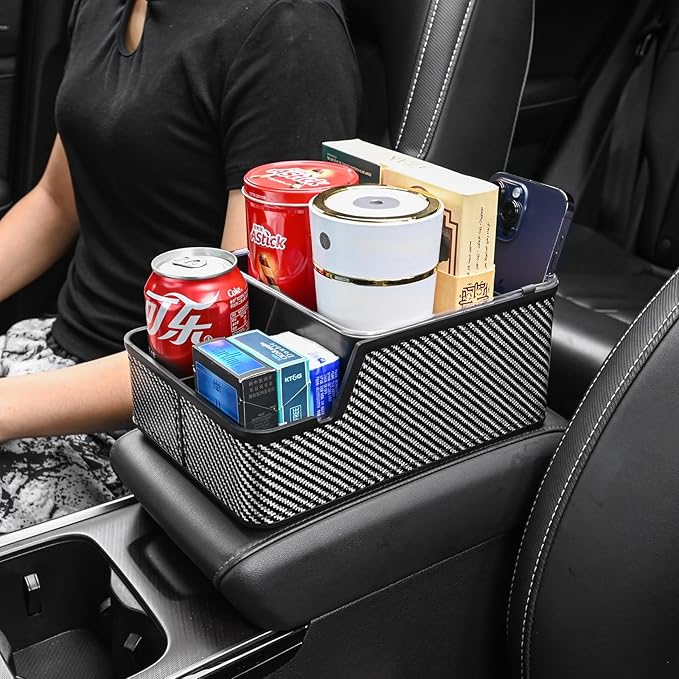 Car Seat Organizer with Compartment,Car Armrest Extra Storage Box Truck Floor Hump Organizer, Front Seat Organizer,Center Console Cup Holder Tray fit for Car SUVS Pickup Truck (Black)