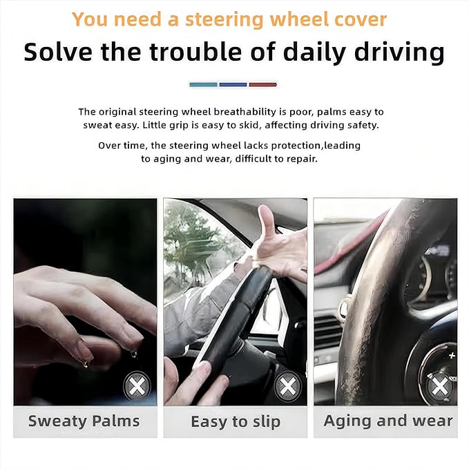 Leather Car Steering Wheel Cover with Anti-Slip Lining Universal 14.5-15 Inch (37-38 cm) Auto Microfiber Protector, Car Accessories for Most Cars, SUVs | Wine Red