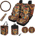 Yorkshire Terrier Print Car Interior Accessories Sets, Flower Print Front Seat Covers and Rear Split Bench Seat Cover, Steering Wheel Protector, Universal Fits for Most Cars SUV Truck Sedan