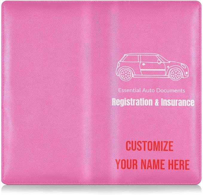 Caihoyu Custom Car Registration and Insurance Card Holder Personalized Leather Glove Box Organize Men Women Wallet Accessories Case for Cards, Essential Document Driver License Hot Pink