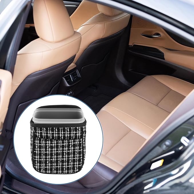 Car Trash Can Portable and Hanging 5.9" Length 4.3" Width 7.5" Height Trash Bin Fabric Black 1 Pcs
