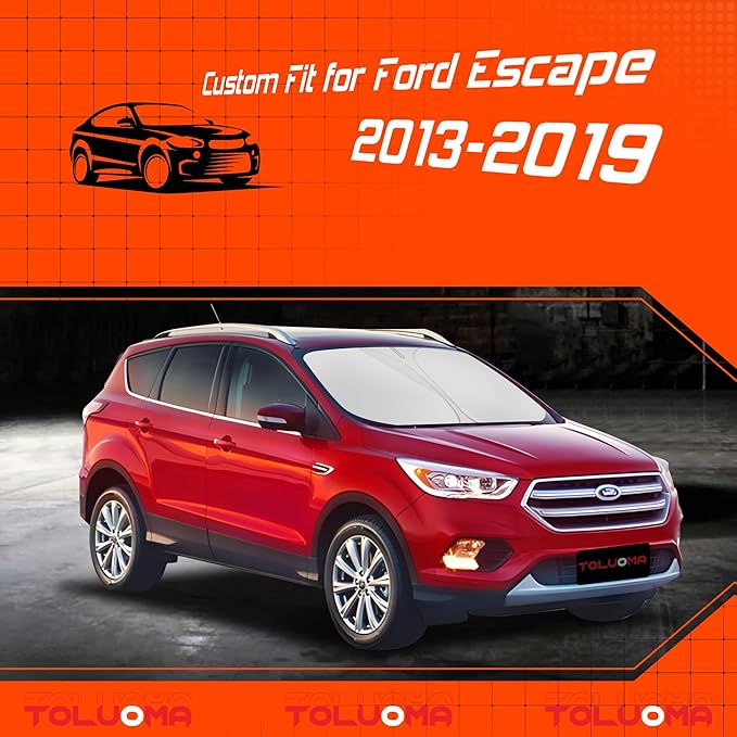 Toluoma Custom Fit Windshield Sun Shade for Ford Escape 2013-2019 - Full Coverage, 210T Reflective Fabric, Double-Layer Design - Blocks 99% UV Rays, Keeps Car Cool, Easy to Install and Store
