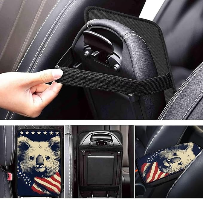 Car Center Console Pad, Universal Waterproof Car Armrest Seat Box Cover, Car Interior Accessories for Most Vehicle SUV Truck Vintage American Flag Sloth Car Armrest Pad