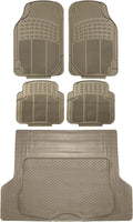 FH Group Trimmable Rubber Floor Mats Full Set - Universal Fit for Cars Trucks and SUVs F11305 + F16400 (Beige)