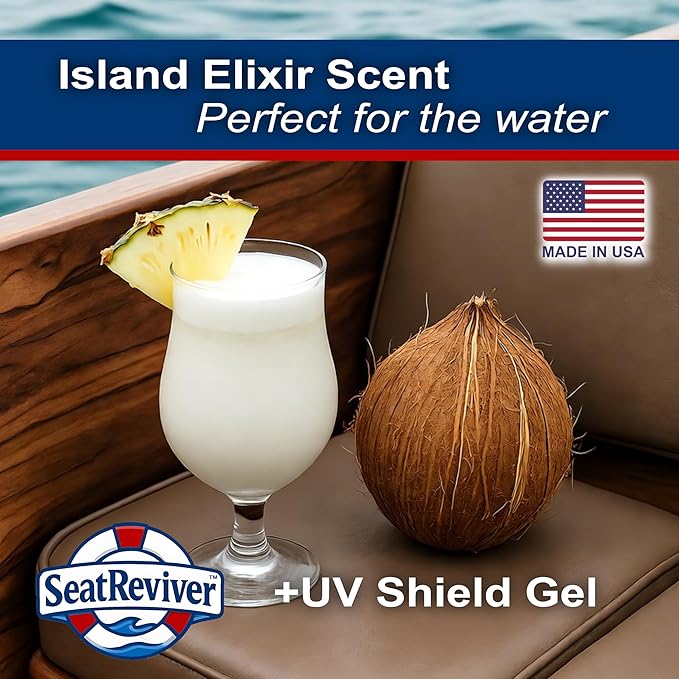 Marine Vinyl Protectant + UV Shield & Residual Bleach Neutralizer, Coconut Scent, for Boat Seats, Vinyl & Plastics | Non-Greasy, Matte Finish, Light Gel | 32oz