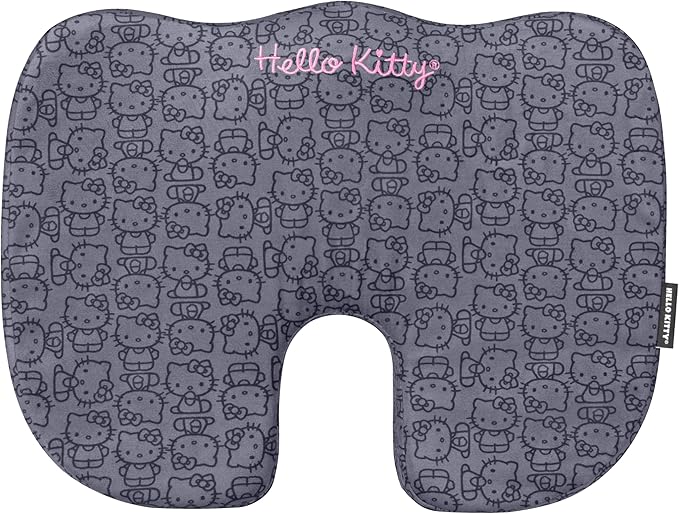 Carbella Officially Licensed Hello Kitty Seat Cushion - Cute Charcoal Gray Office Chair Cushion for Car, Home, Work or Desk - Comfort Memory Foam Cushions for Coccyx, Back, Tailbone Pain Relief Pillow