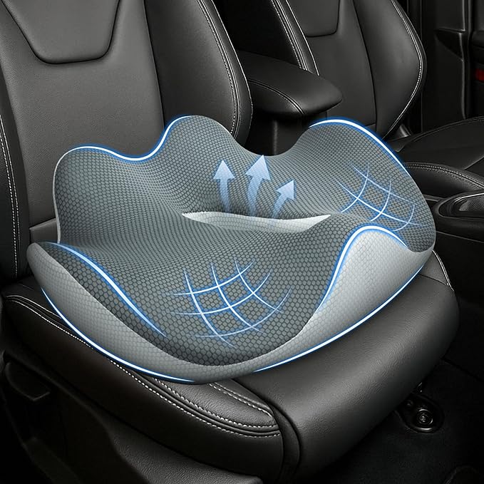 X-Large Car Seat Cushions for Driving ,Comfort Memory Foam Car Cushions for Driving for Back, Hip & Tailbone Pain Relief – Non-Slip Booster Pad for Short Drivers, Auto, Office Chair, Wheelchair