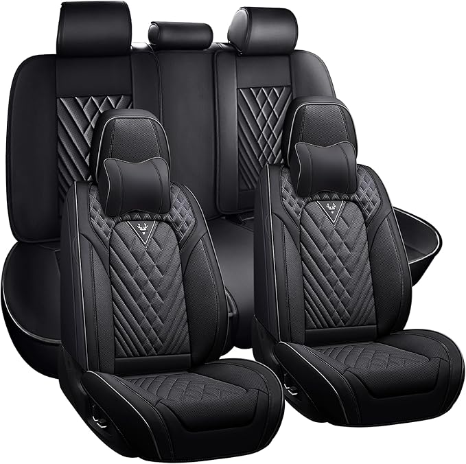 for Kia Sportage Car Seat Covers Full Set,Leather Seat Covers for Car,Lumbar Muscle Pain Healing Function,Waterproof Automobile Seat Protector with Lumbar Support(Black with Pillow)