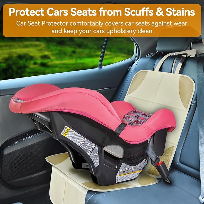 Musclez Baby Car Seat Protectors for Child Car Seat, Baby Car Seat Cover Waterproof 600D Fabric Padding Non-Slip Backing 2 Mesh Pockets, Carseat Protector for Travel Vehicles Baby Pets (White-2pcs)