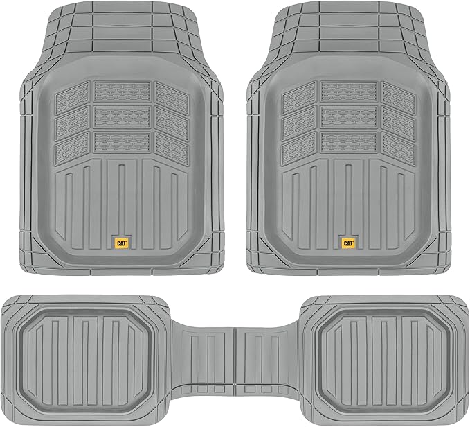 CAT Gray Car Floor Mats Full Set - Universal Heavy Duty Trim to Fit Floor Mats for Trucks - Car Mats & SUV Floor Liners for Car - All-Weather Truck Accessories & Odorless Rubber Automotive Floor Mats
