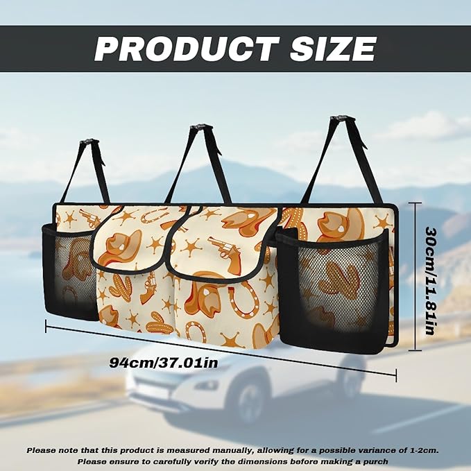 CLOHOMIN Cowboy Car Truck Organizer Cactus Backseat Hanging Organizer Foldable Cargo Storage Bag with 4 Pockets Portable Car Cargo Trunk Storage Organizer Bag