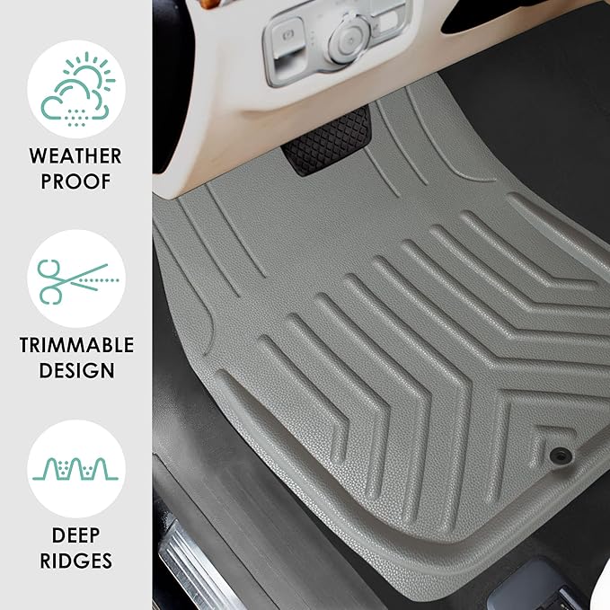 FH Group Faux Leather Deep Dish Car Floor Mats – Trim-to-Fit, Universal Fit Full Set Automotive Floor Mats for Cars, SUVs & Trucks, Durable All-Weather Interior Protection, Gray
