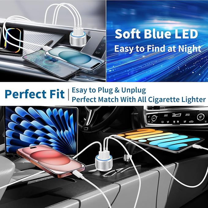 USB C Car Charger, 2Pack BAOYUANDA 67W 3-Port USB-C & USB-A Fast Car Charger Cigarette Lighter Fast Charging for iPhone 16/15/14/13/12/11/Pro Max, iPad Pro, Galaxy S24/S23/S22, Google Pixel, Android