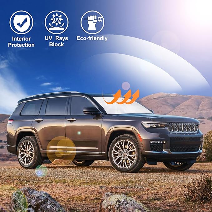 Windshield Sun Shade Custom Fit 2021-2024 2025 Jeep Grand Cherokee L/Jeep Grand Cherokee SUV Accessories Front Window Sunshade Sun Visor Protector Blocks Rays