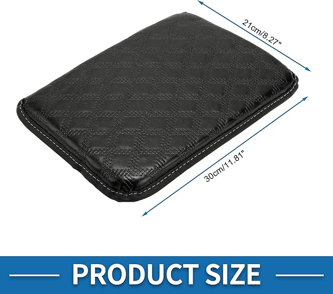 Car Armrest Cushion Pad Non-slip 11.81"x8.27" PU,Breathable Cotton and Linen Black Center Console Lid