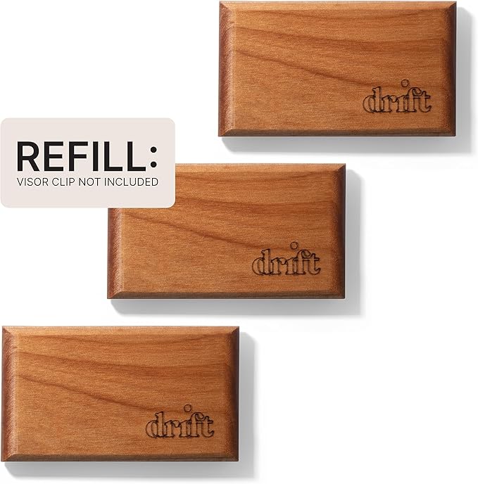 Drift Car Air Freshener - The Original Wood Air Freshener - Car Odor Eliminator - Long Lasting Scent - Metal Clip - Essential Oils - Clean Ingredients - Amber Scent 3 Pack Refill - NO CLIP INCLUDED